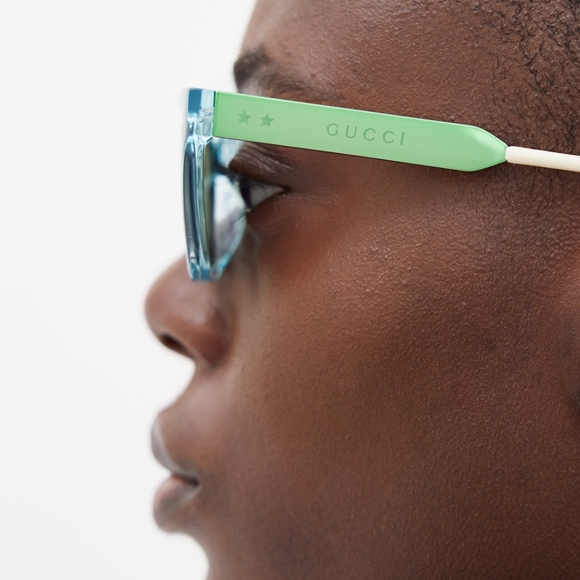 💯 - New - Authentic Gucci Light Blue/Metallic Gradient GG0975S Mirrored Squa… - Picture 6 of 16